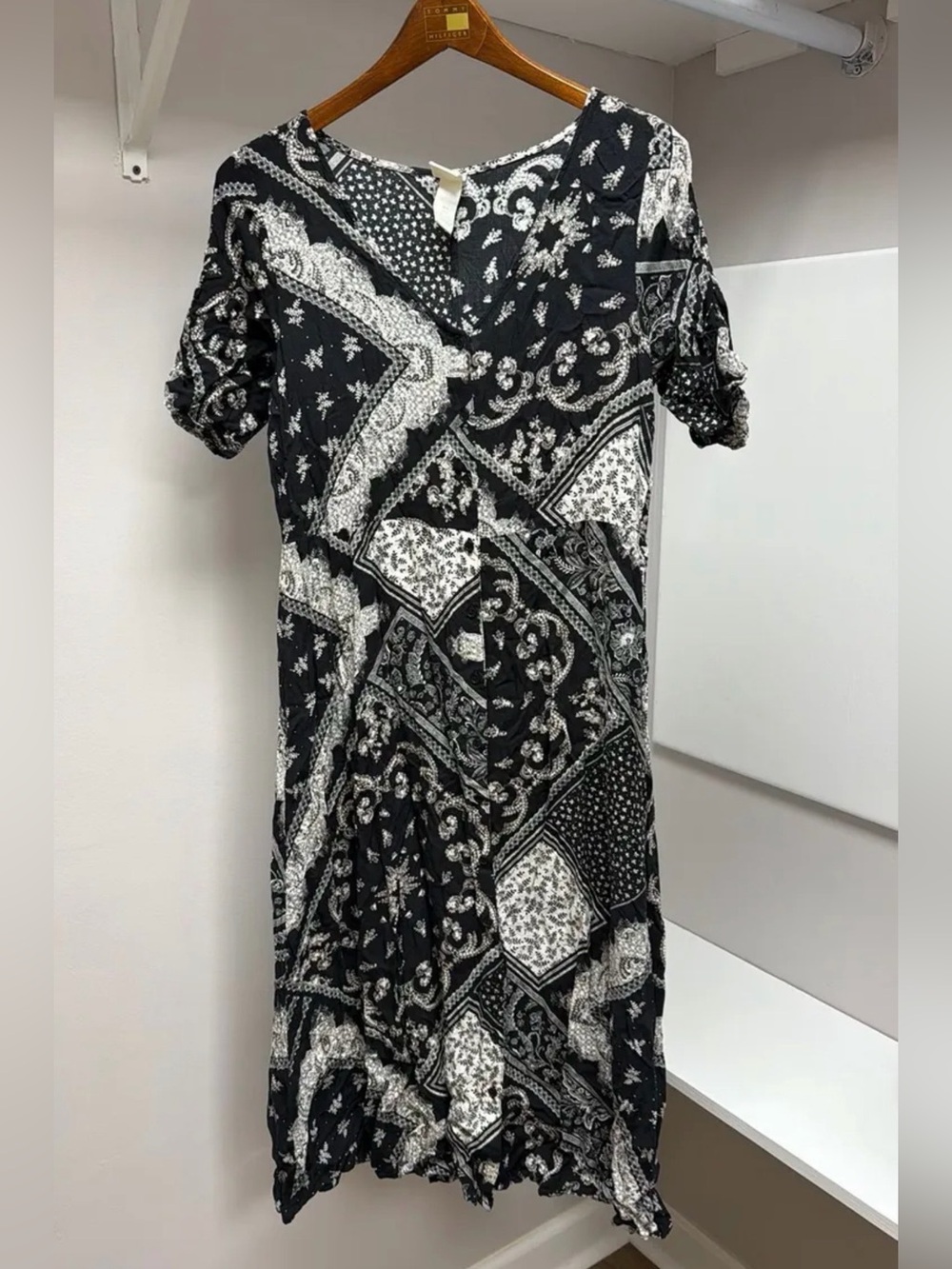 H&M Black and White Patchwork Midi Dress